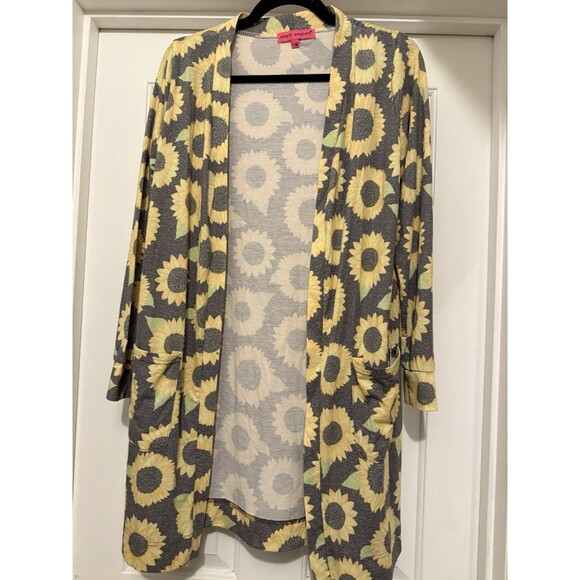Simply Southern Womens Sunflowers Gray Open Front Cardigan S/M - Picture 1 of 5